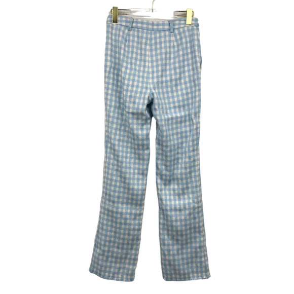 Assignment Chloe Gingham Trouser Pants S High Rise Frayed Trim Pockets Blue NWT - Picture 2 of 5